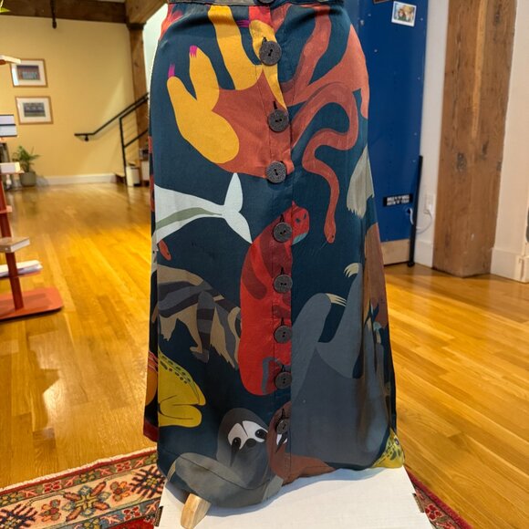 Farm Rio Amazonian Animals Midi Skirt Button Front Colorful Print - Picture 3 of 6